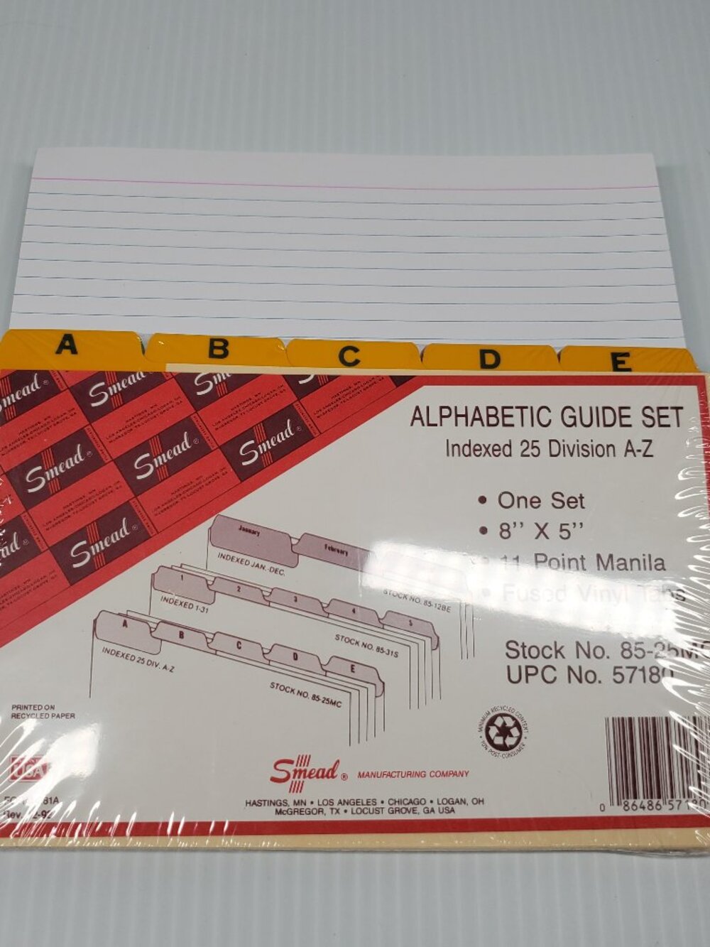 Smead Alphabetic Guide Set Indexed A-Z (8" x 5") UPC 57180 / 825-25MC + 50 Cards